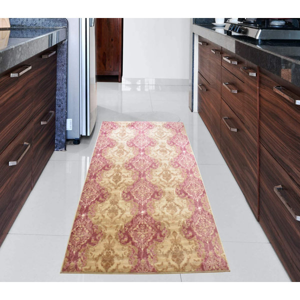 Charlton Home® Damask Pink/Yellow Area Rug Wayfair